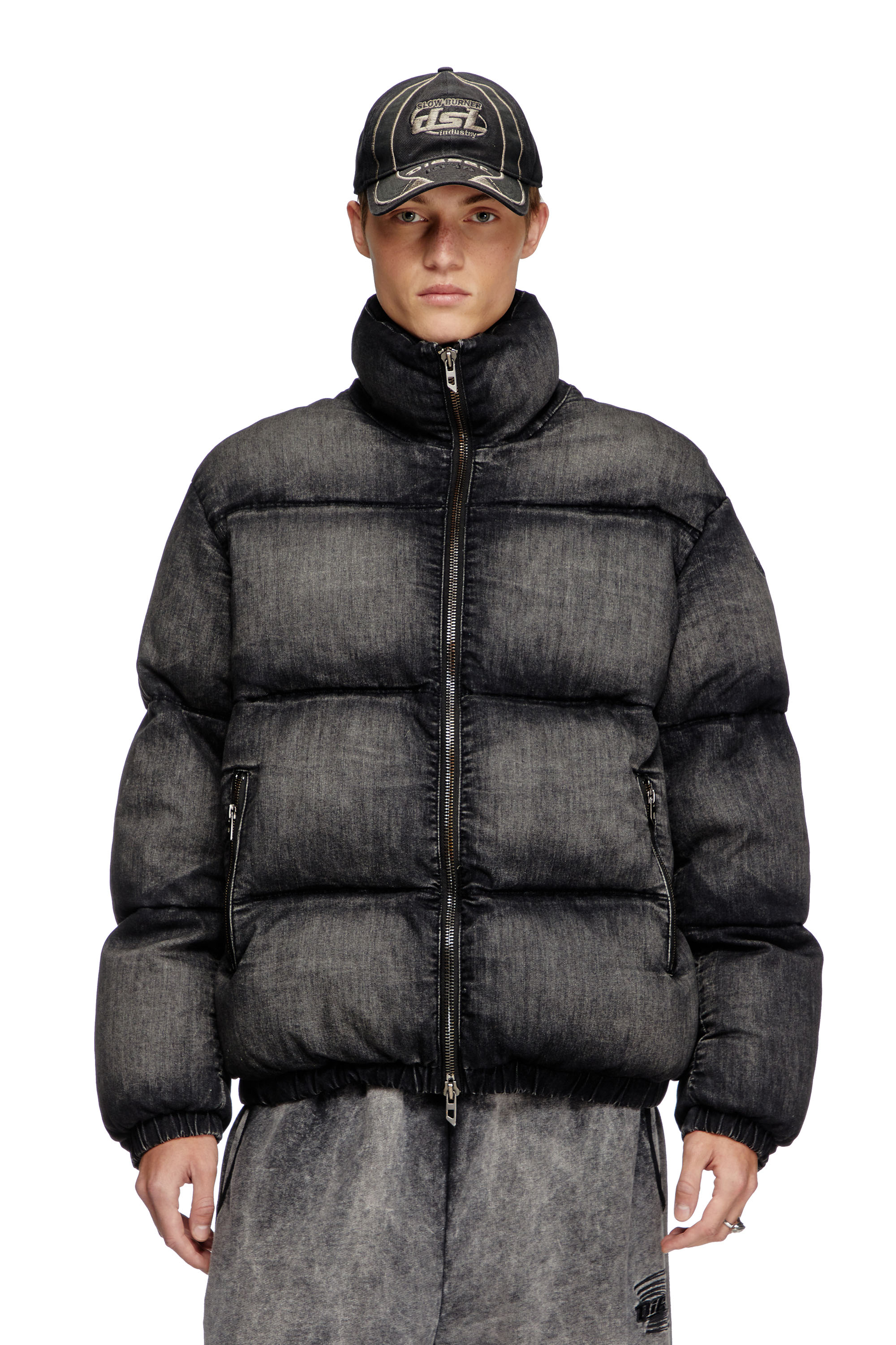 Diesel - W-MONS-A, Unisex's Faded denim puffer jacket in Black - 2