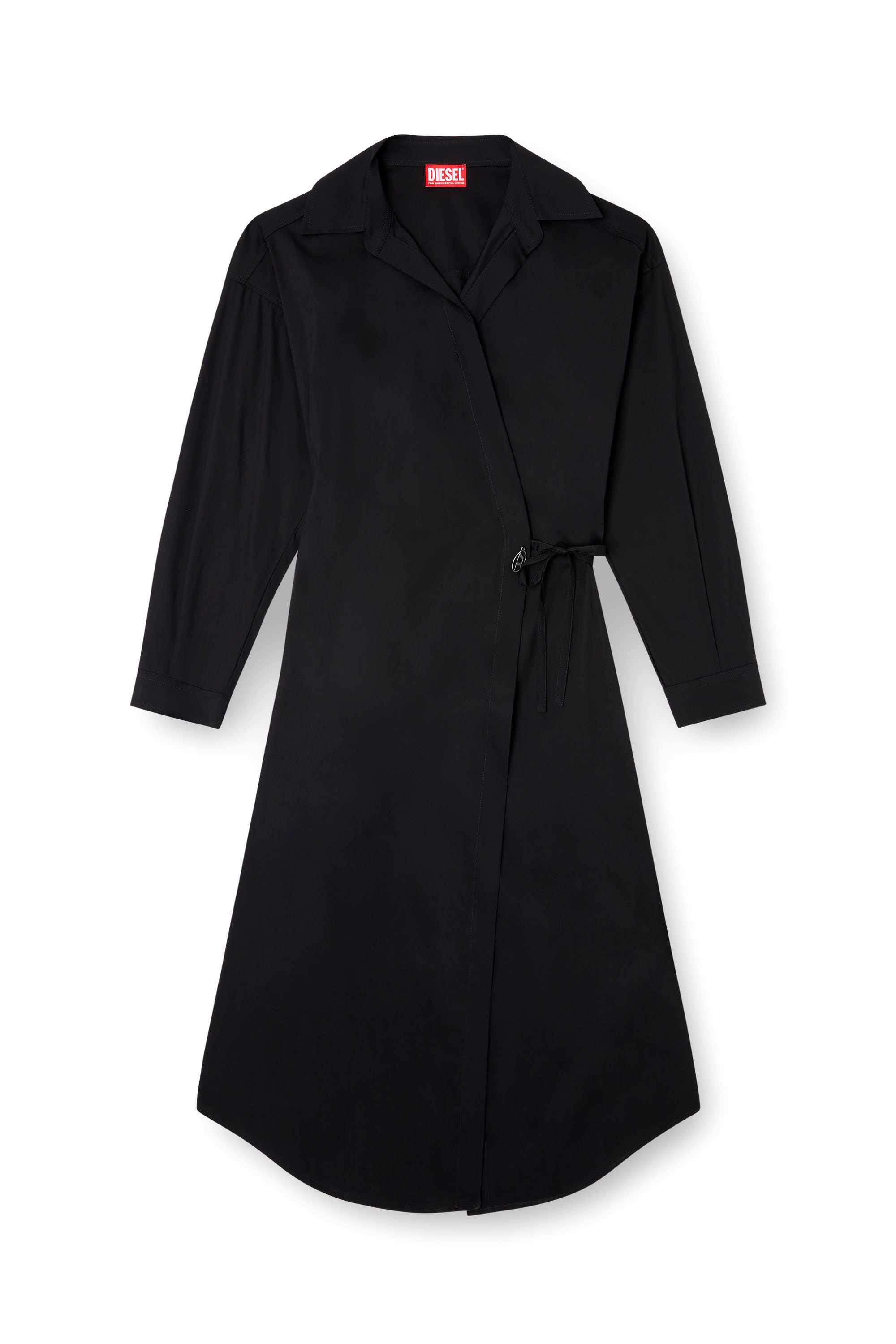 Diesel - D-ELPHI-LONG, Woman's Wrap shirt dress in cotton-blend poplin in Black - 3