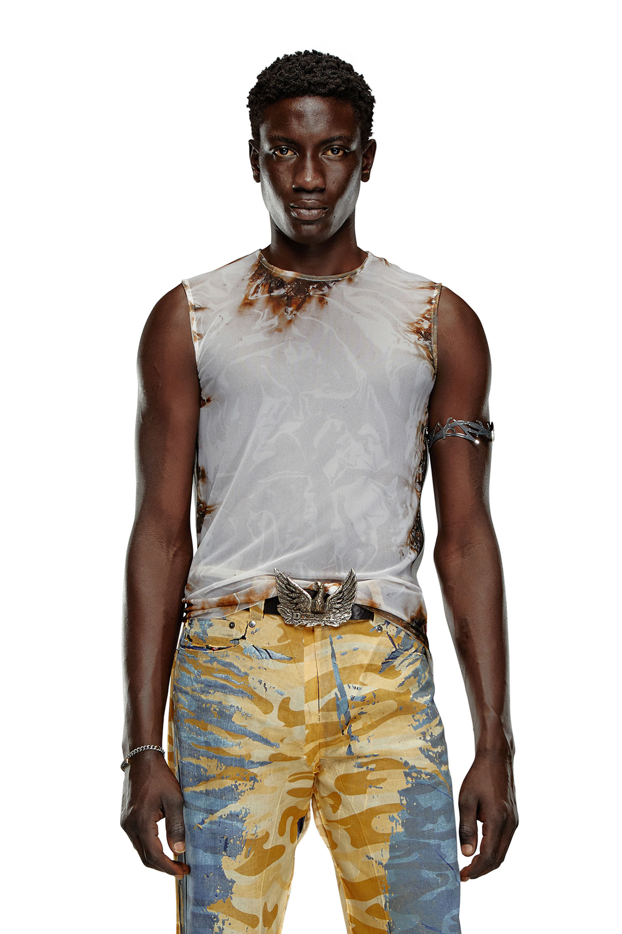Diesel - T-BISCO-BURN-ART, Man Tulle top with burning plastic print in Multicolor - Image 1