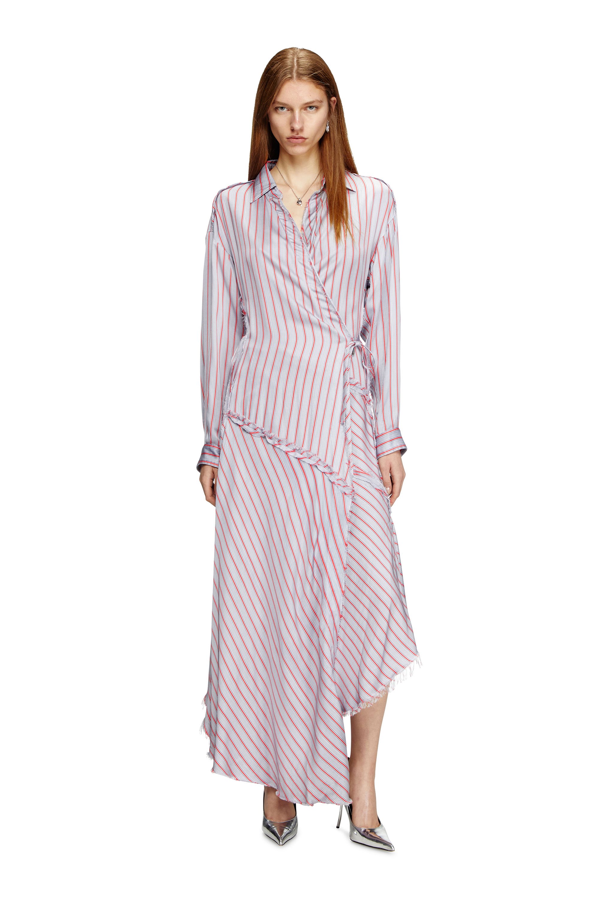 Diesel - D-RAVEN, Woman's Asymmetrical wrap shirt dress in Pink/Violet - 1