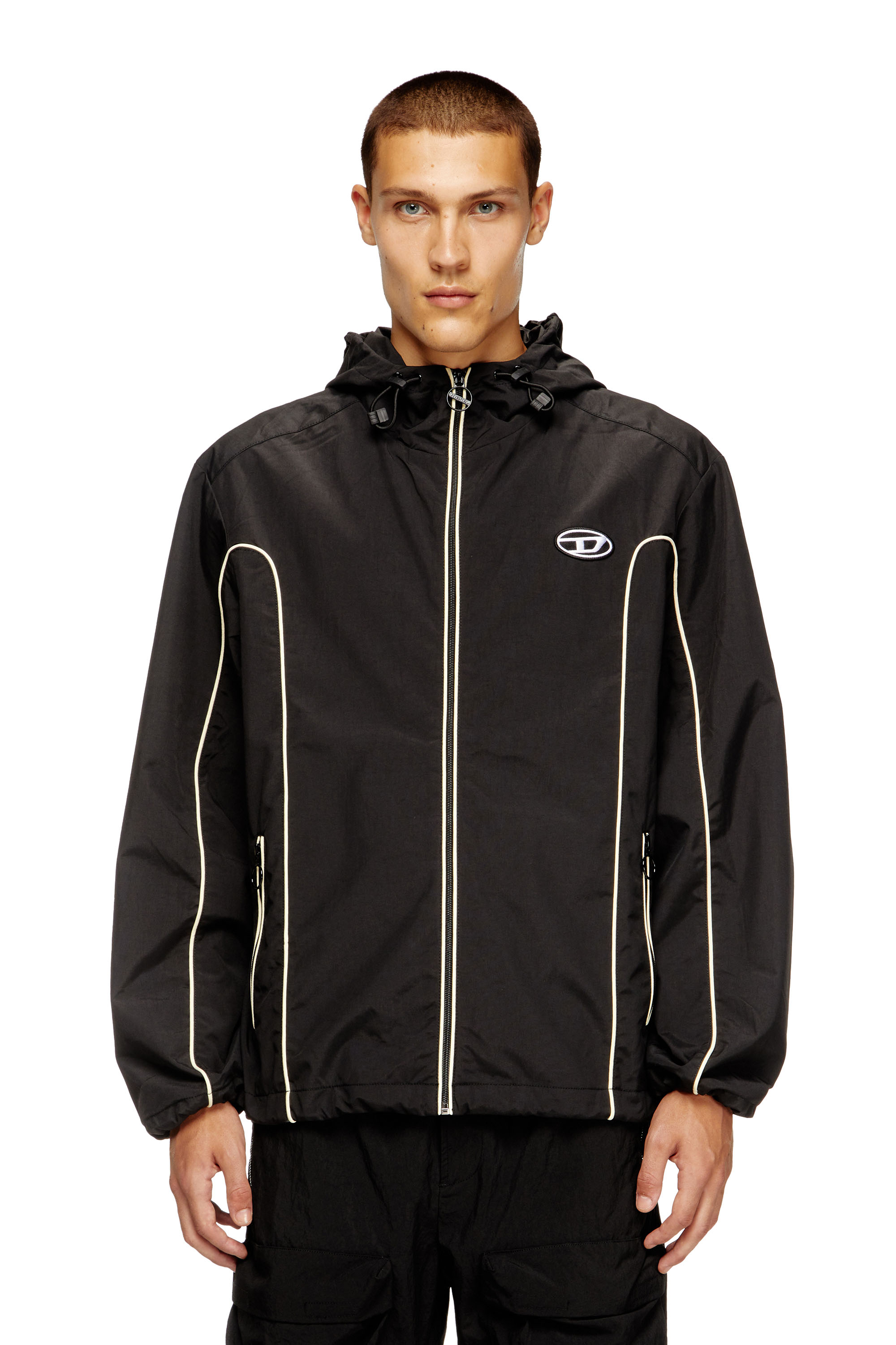Diesel - J-HIVES, Man's Windbreaker with contrast piping in Black - 3
