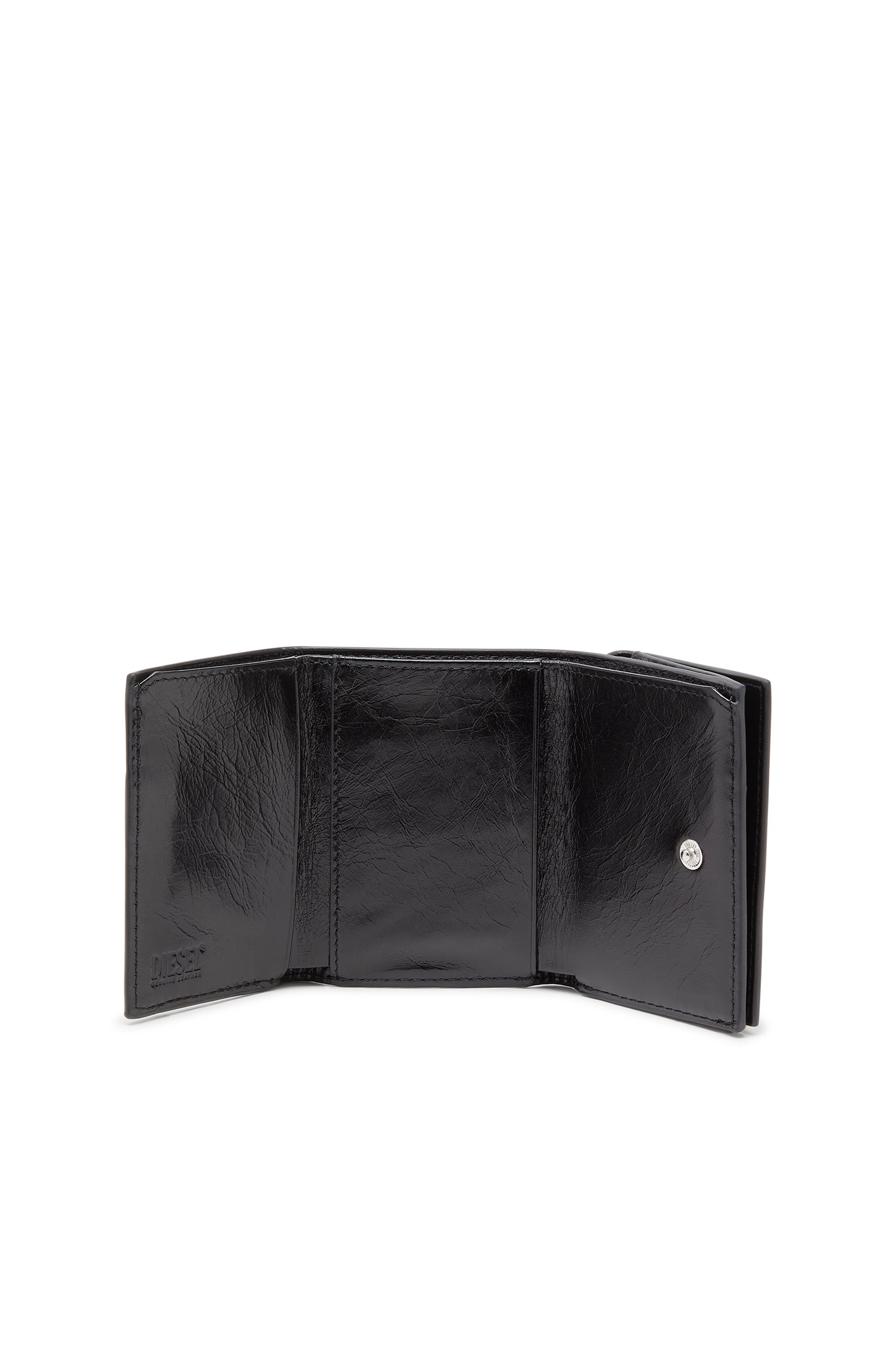 Diesel - TRI FOLD COIN XS II, Woman's Leather tri-fold wallet with embossed chain motif in Black - 3
