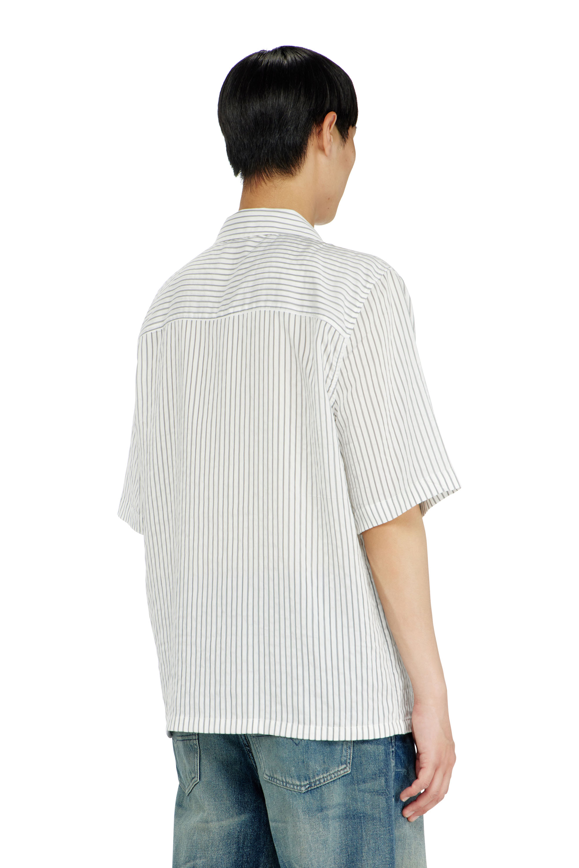 Diesel - S-MAC-EFBV, Man's Half-sleeve shirt in pinstripe modal in White/Grey - 4