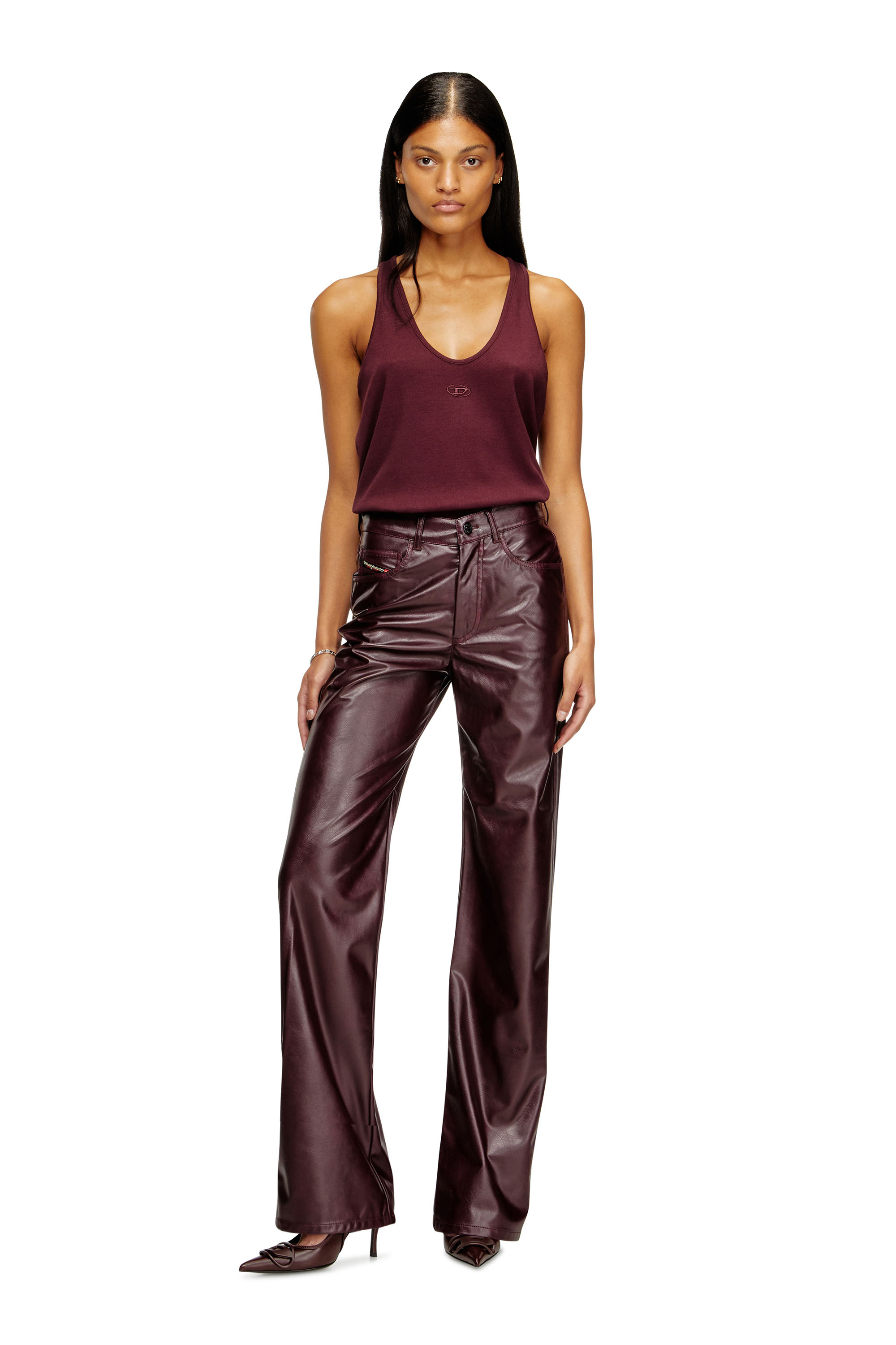 Diesel - FR-P-LAIN, Woman's Burgundy pants in coated fabric in Burgundy - 2