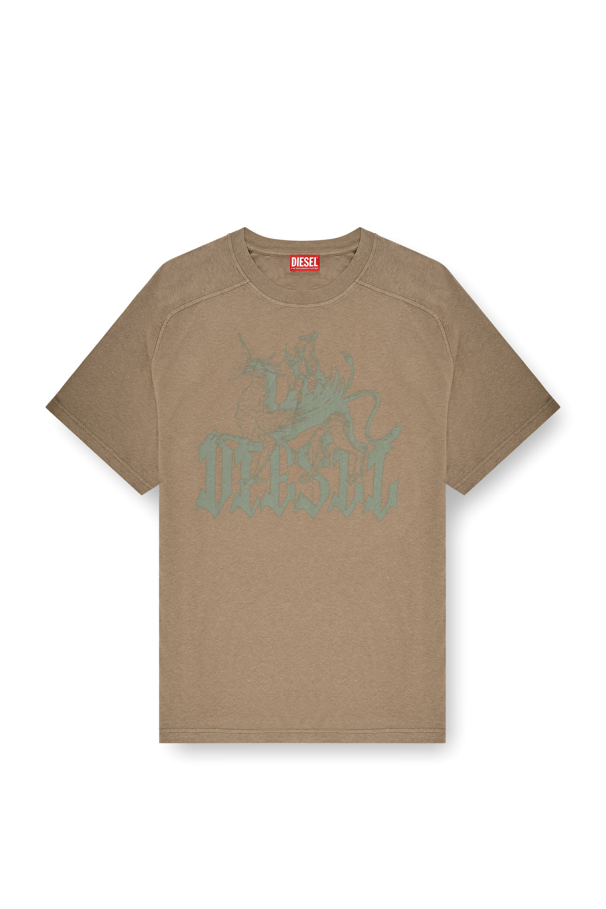 Diesel - T-JUSSI-A, Man's Printed T-shirt in cotton and hemp in Beige - 3