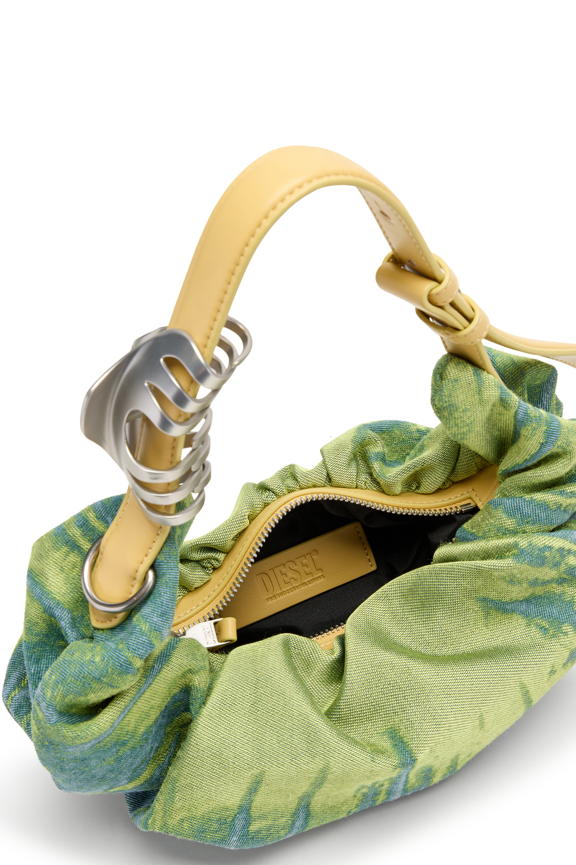 Diesel - GRAB-D HOBO S, Woman's Grab-D-Scrunched hobo bag in satin denim in Green - 5