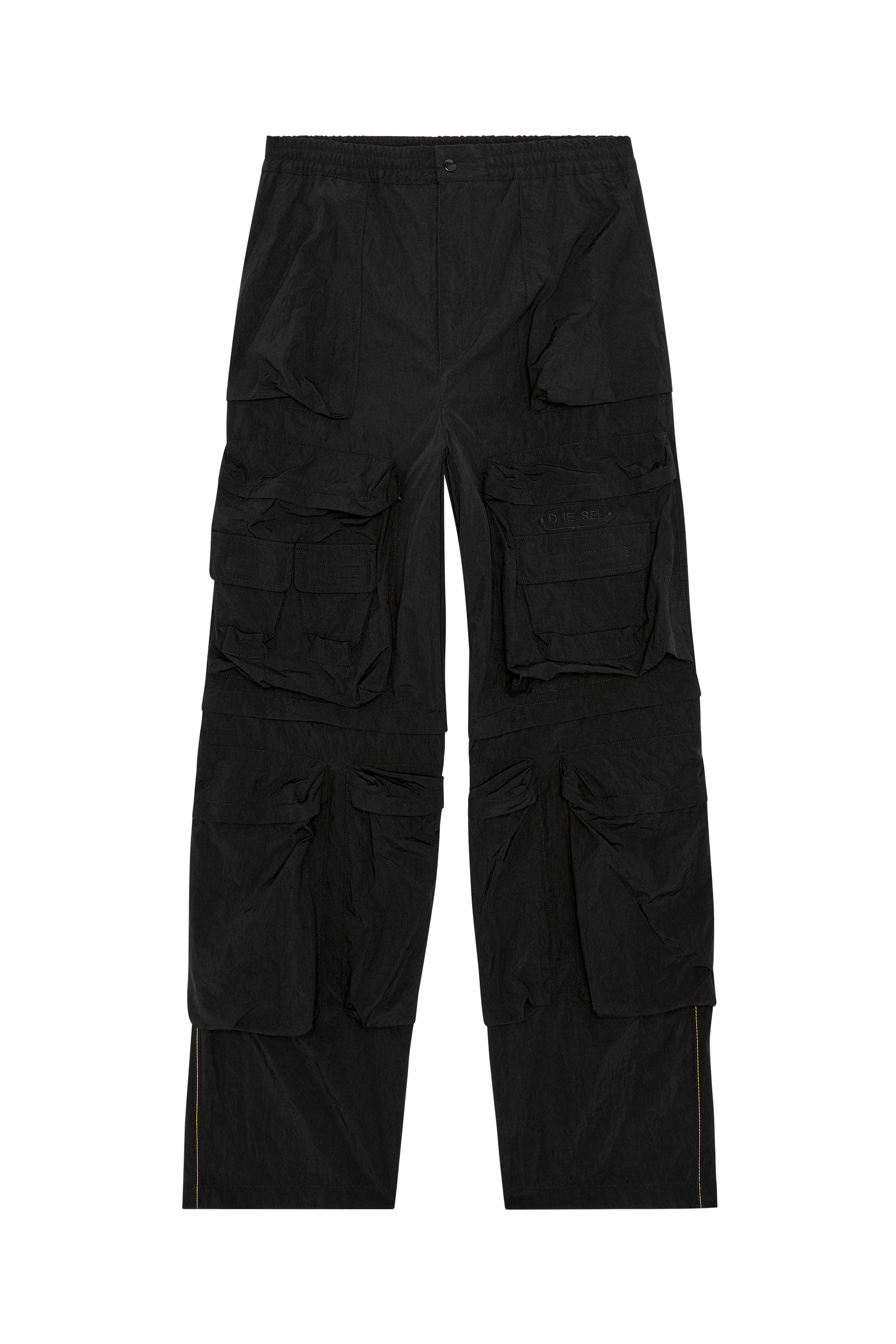 Diesel - P-STAIND, Man Cargo pants in wrinkled nylon canvas in Black - Image 3