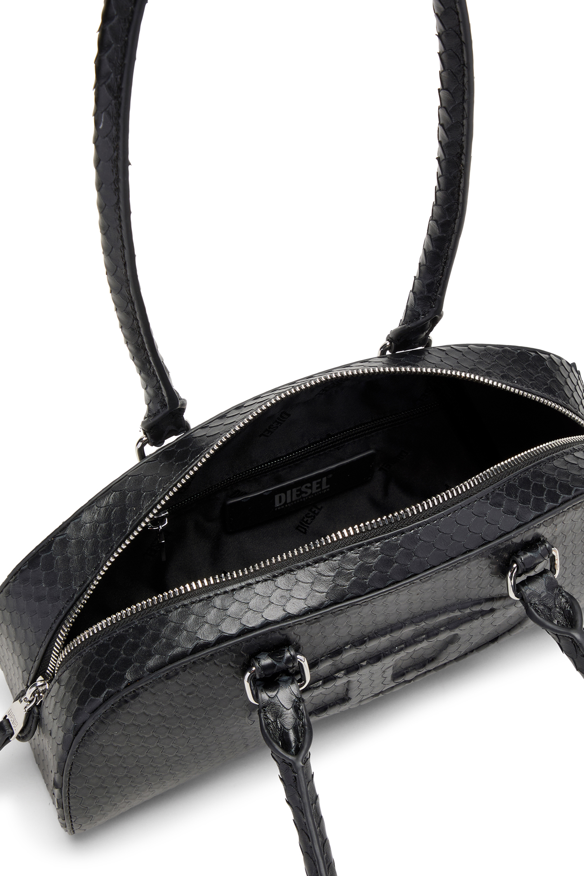 Diesel - 1DR DOME SHOULDER EW, Woman's 1DR Dome-Elongated bowling bag in textured leather in Black - 4