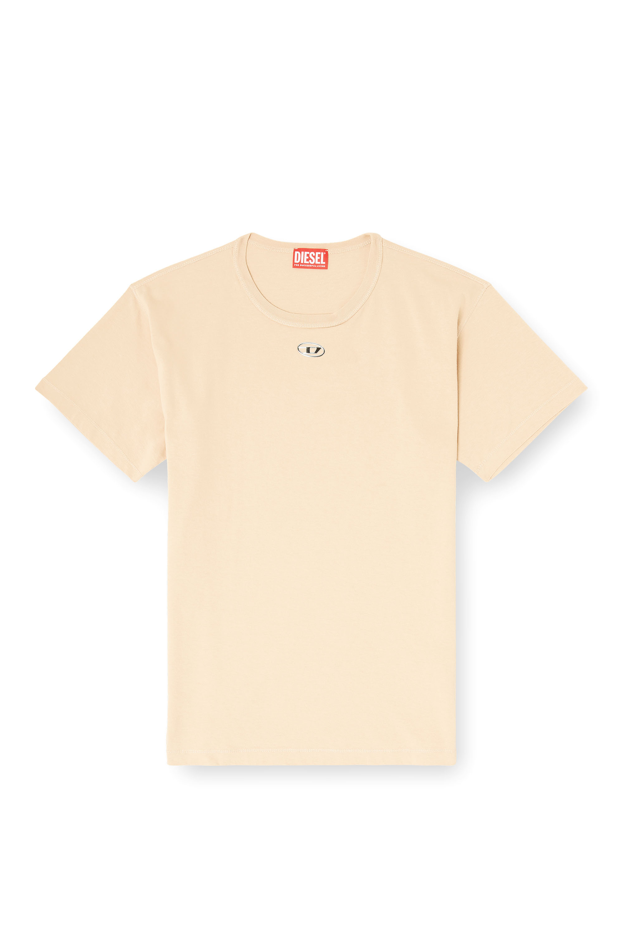 Diesel - T-NORMY-OD-S1, Woman's Cotton T-shirt with metallic Oval D in Beige - 2