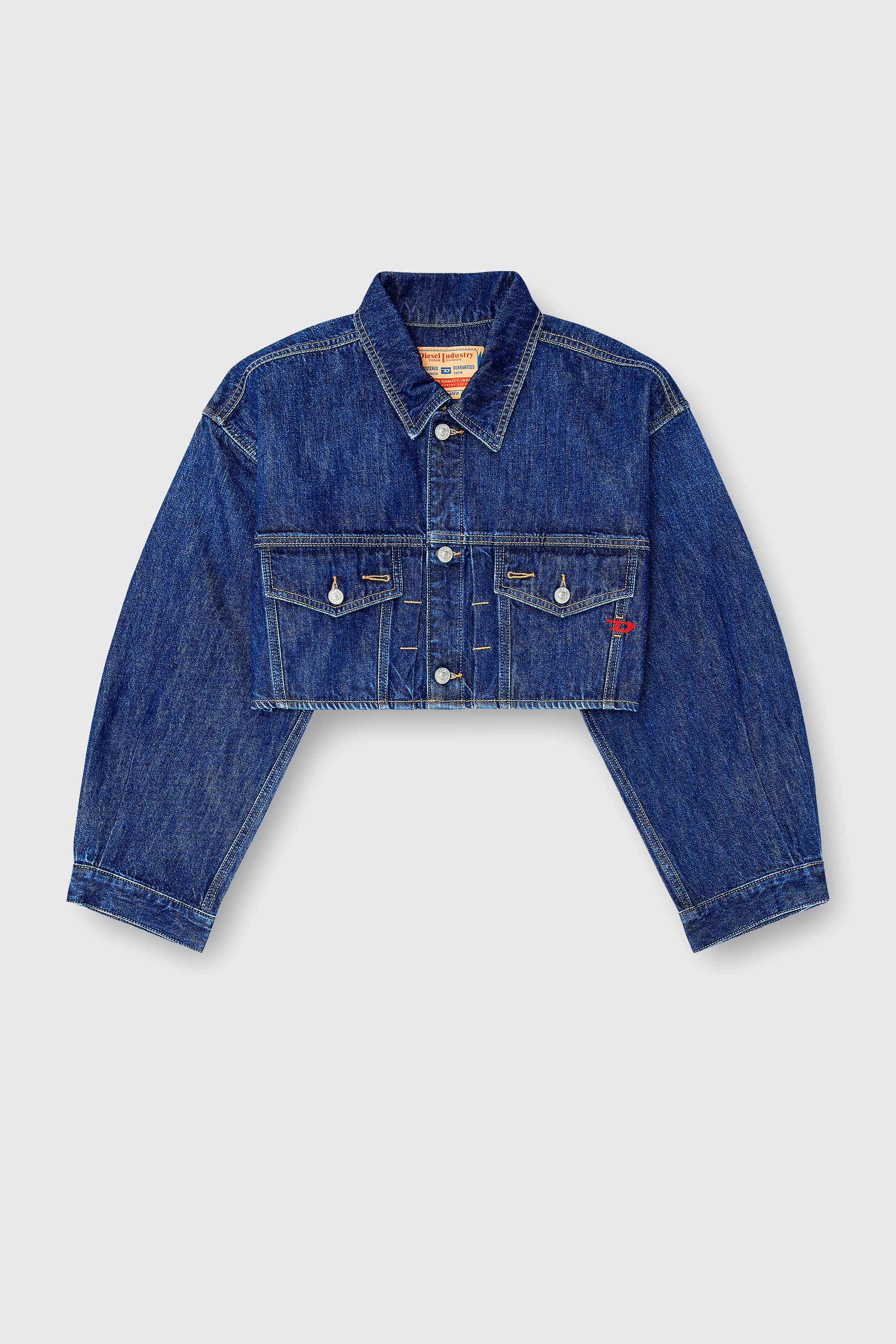Diesel - DE-MALLEY, Woman's Cropped oversized denim trucker jacket in Medium blue - 2