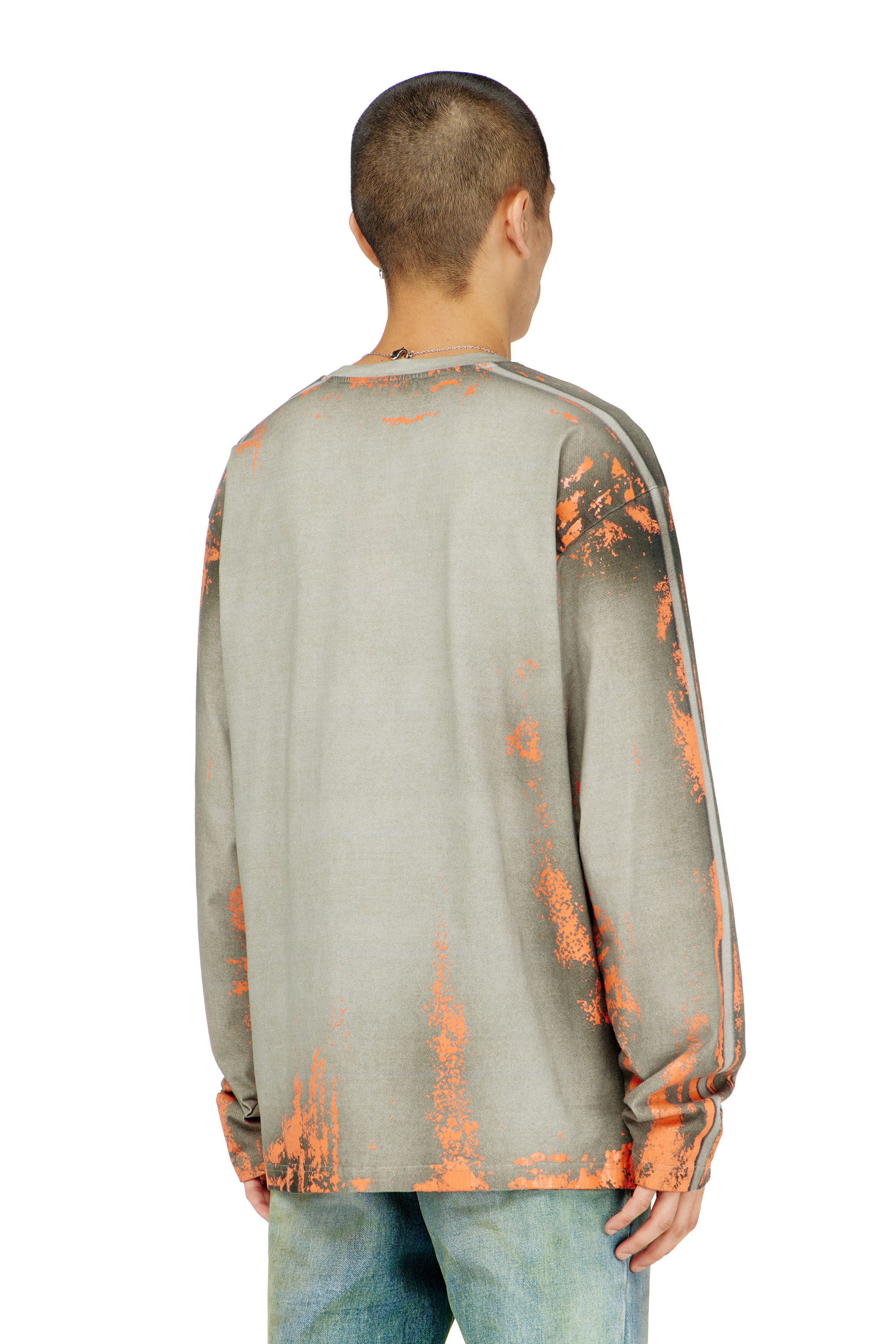 Diesel - T-FILMY, Man's Long-sleeve T-shirt in cracked jersey in Pink/Grey - 4