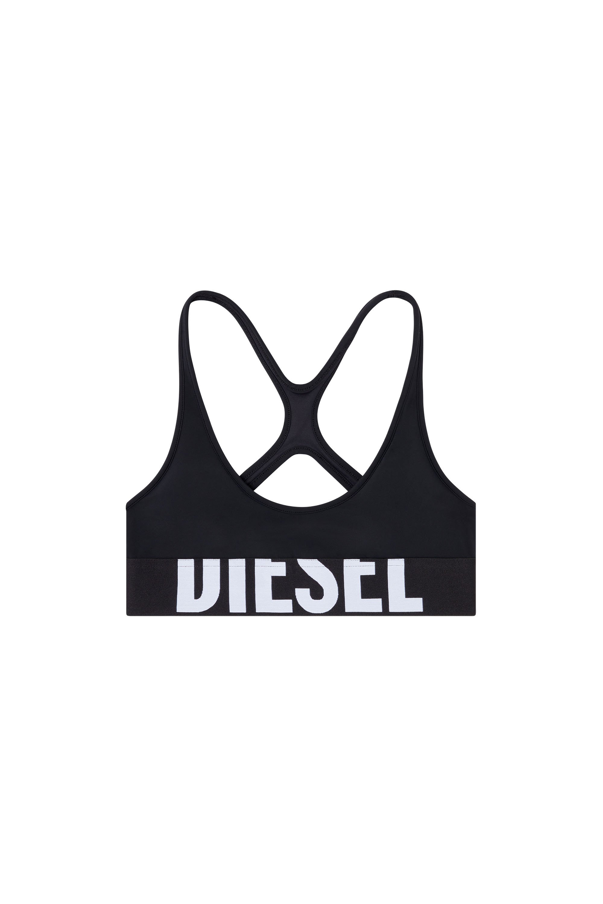 Diesel - ALLISON-D-POP, Woman's Microfibre sports bra with cut-off logo in Black - 2