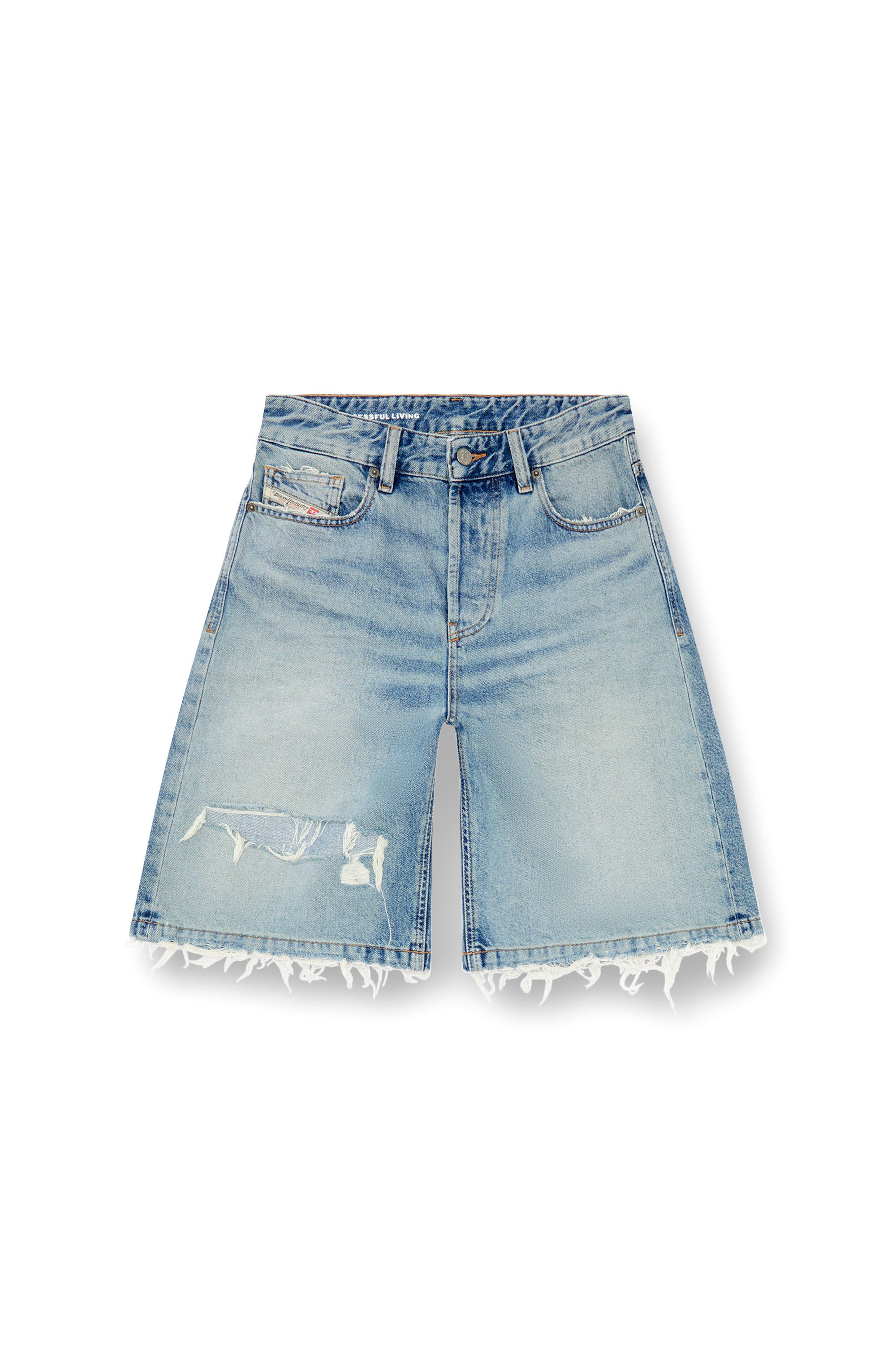 Diesel - DE-SIRE-SHORT, Woman Shorts in ripped and repaired denim in Blue - Image 6