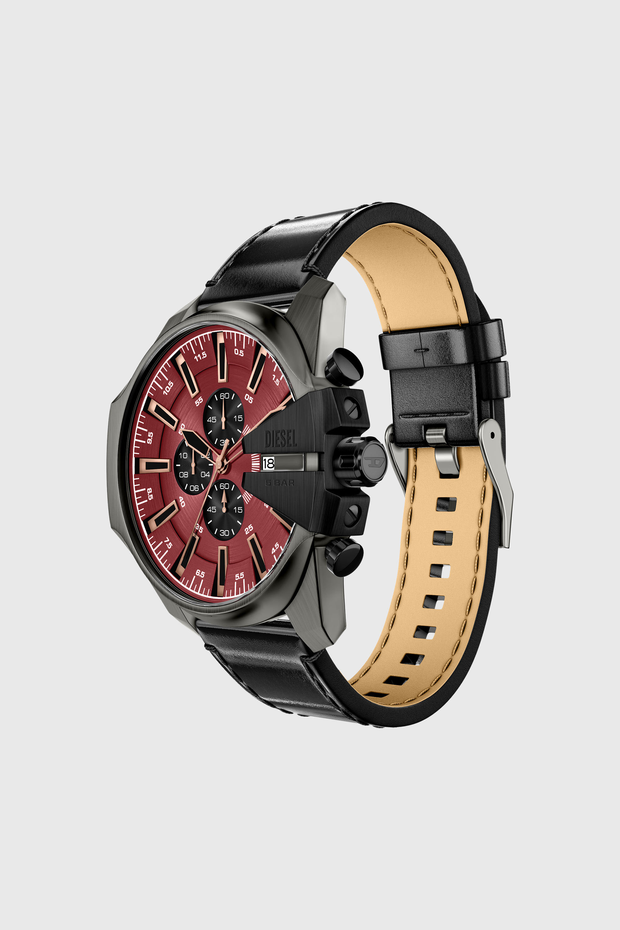 Diesel - DZ4714 WATCH, Man's Mega Chief Slim black leather watch in Black - 2