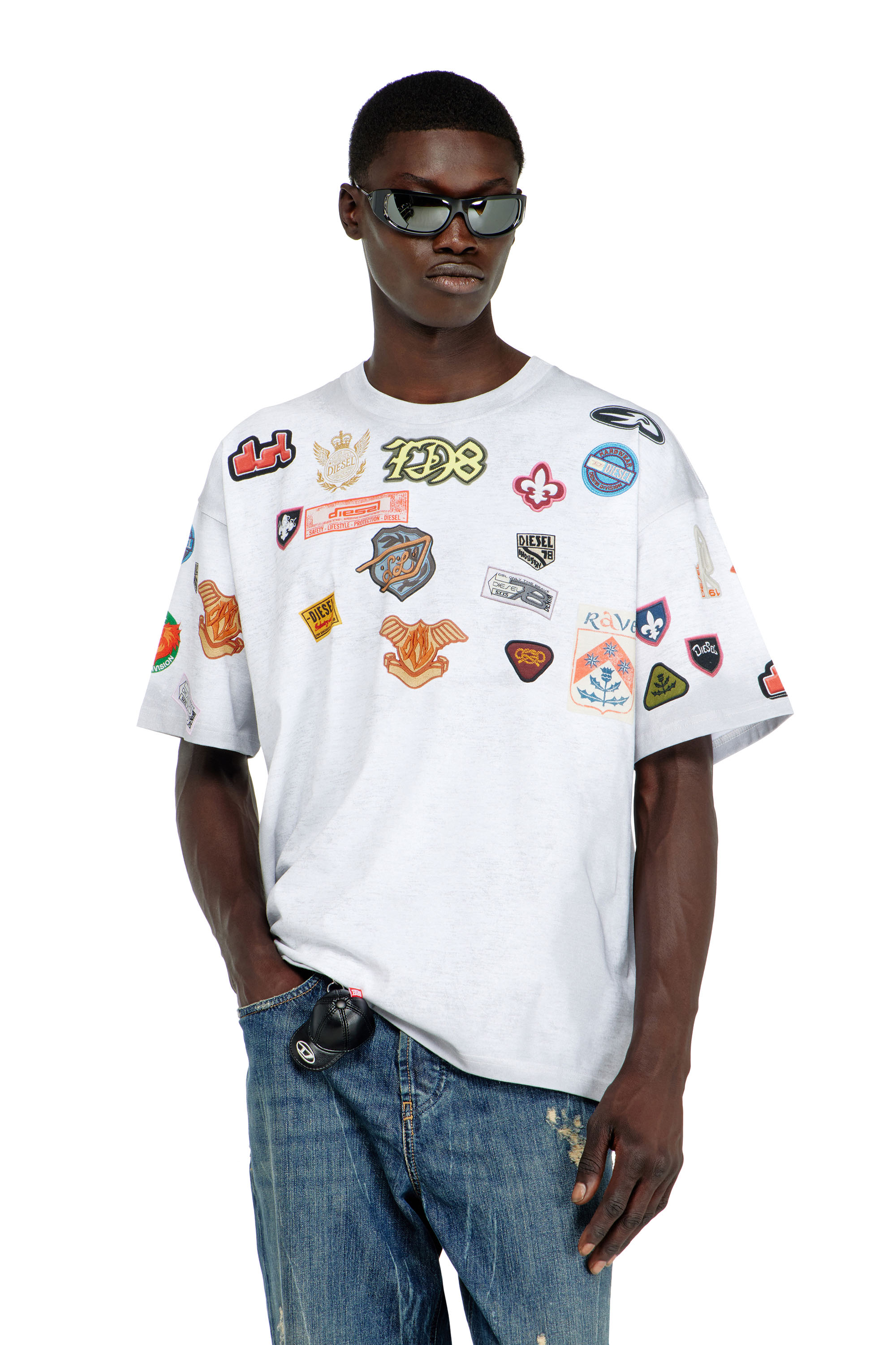 Diesel - T-BOXT-AA6, Man's Cotton T-shirt with all-over patches print in White - 3