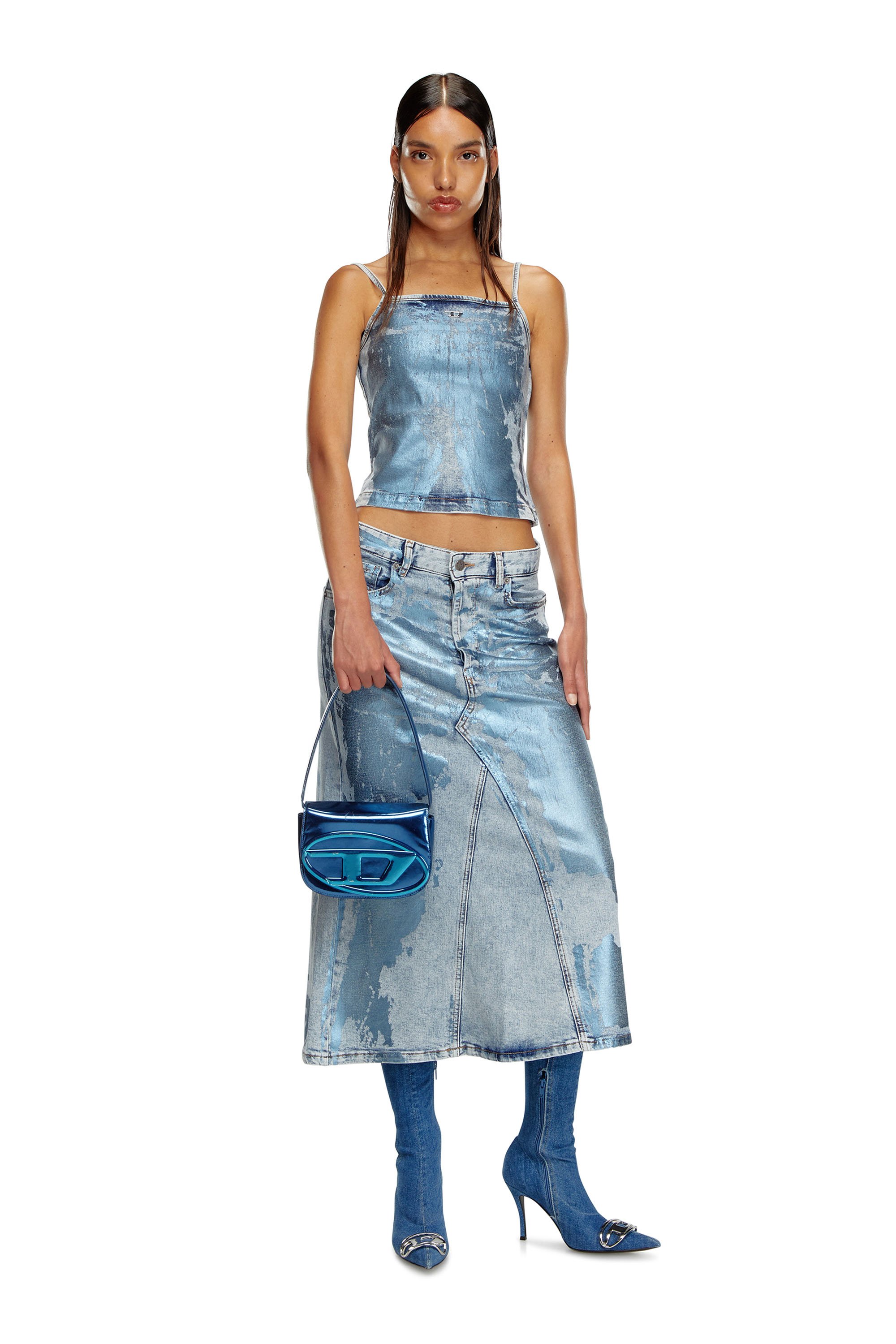 Diesel - 1DR, Woman 1DR-Iconic shoulder bag in mirrored leather in Blue - Image 6