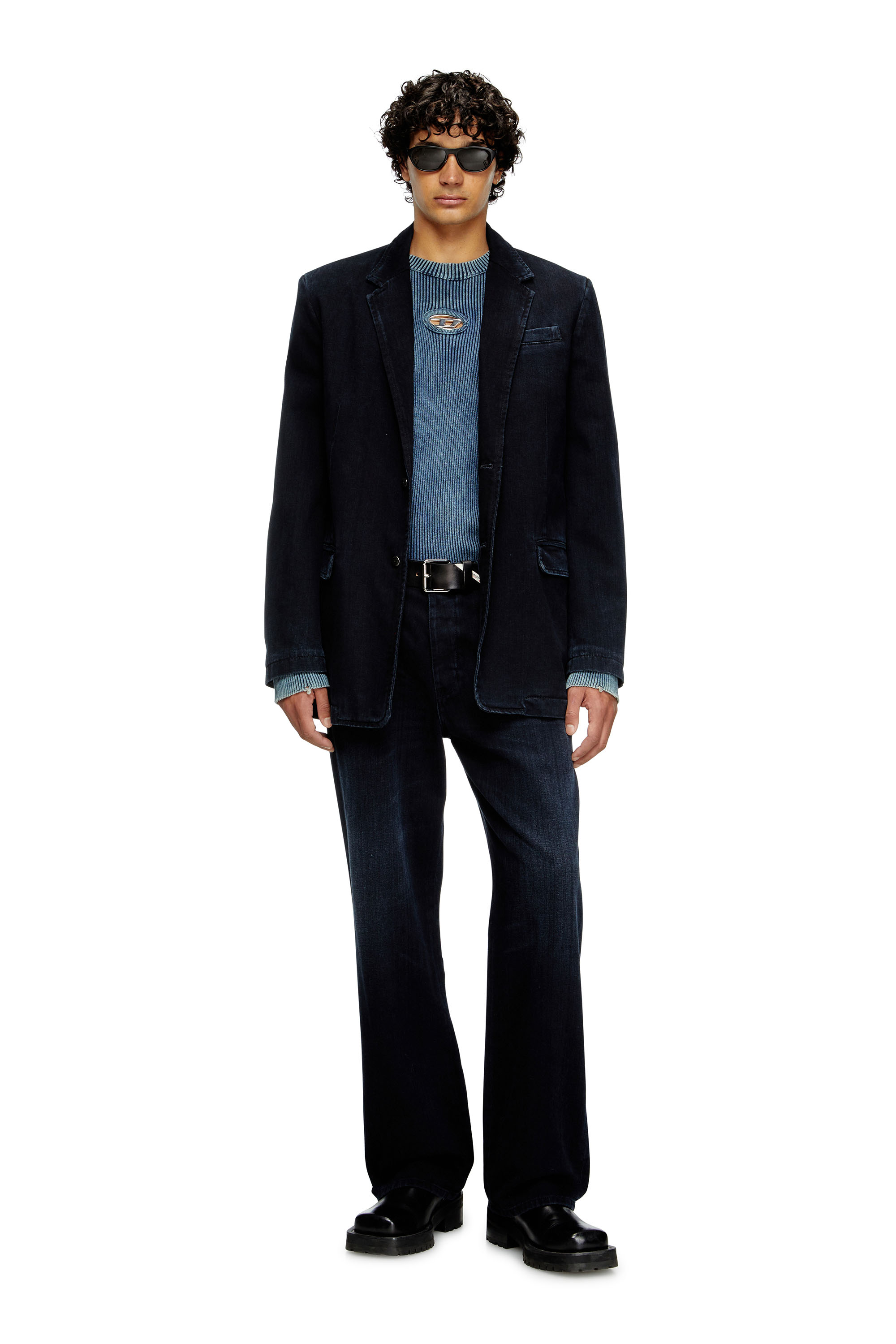 Diesel - K-DARIN-D, Man's Distressed jumper with cut-out logo in Blue - 1