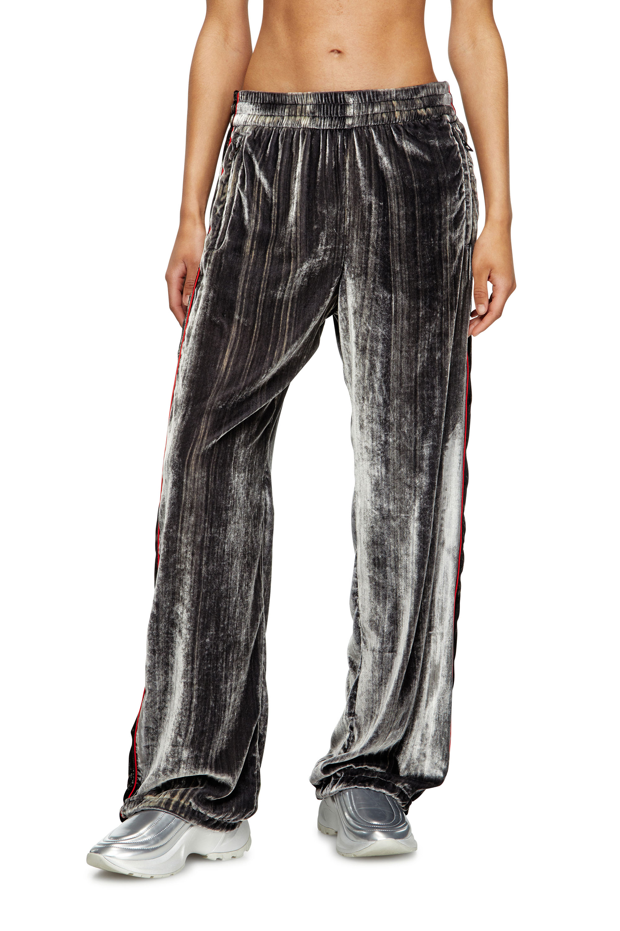 Diesel - P-HAY-FEM, Woman's Track pants in treated velvet in Dark grey - 1