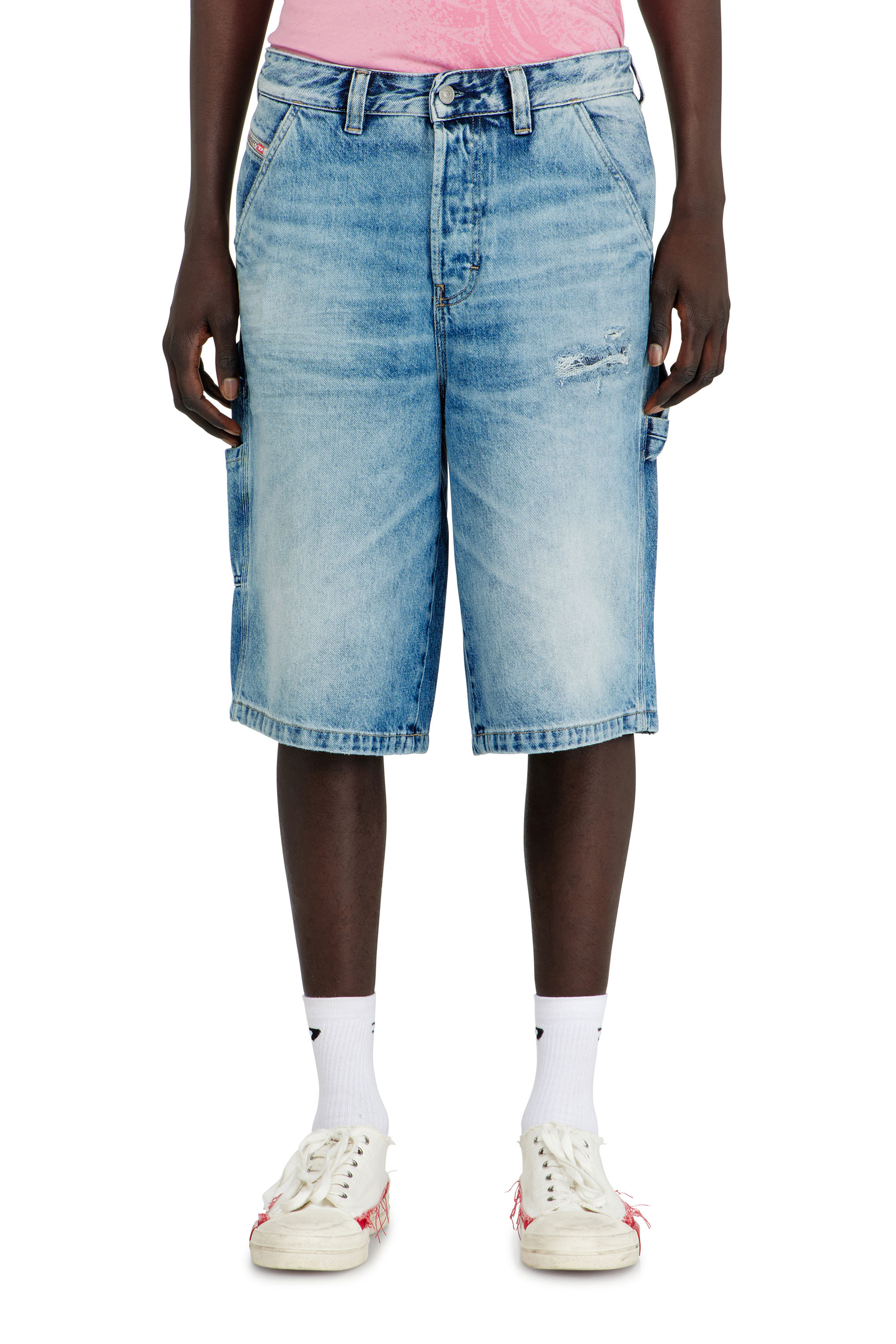 Diesel - D-LIVERY-W-SHORT, Man's Relaxed shorts in fluid denim with abrasions in Light Blue - 1