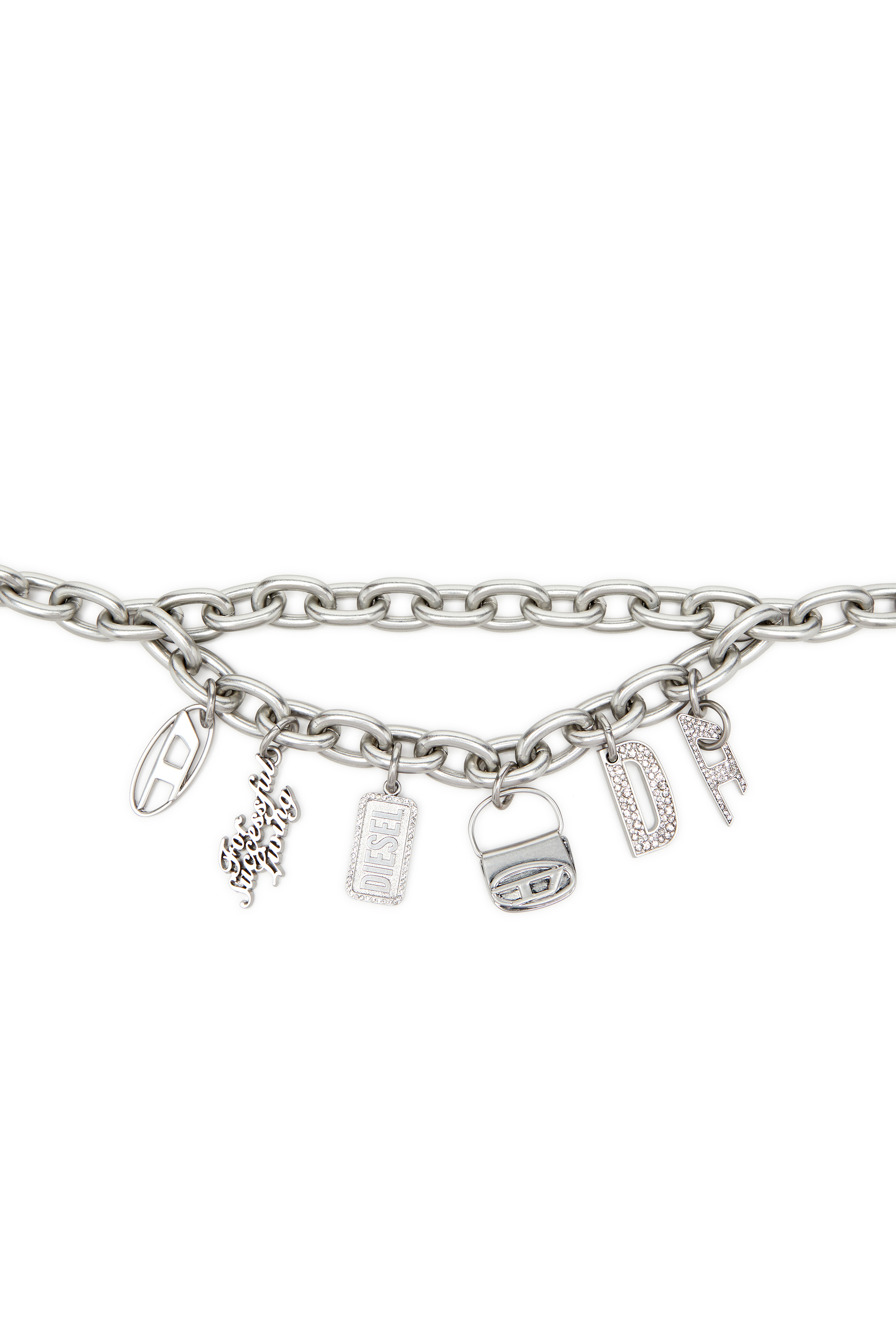 Diesel - B- MULTICHARM CHAIN, Woman's Chain belt with logo charms in Silver - 3