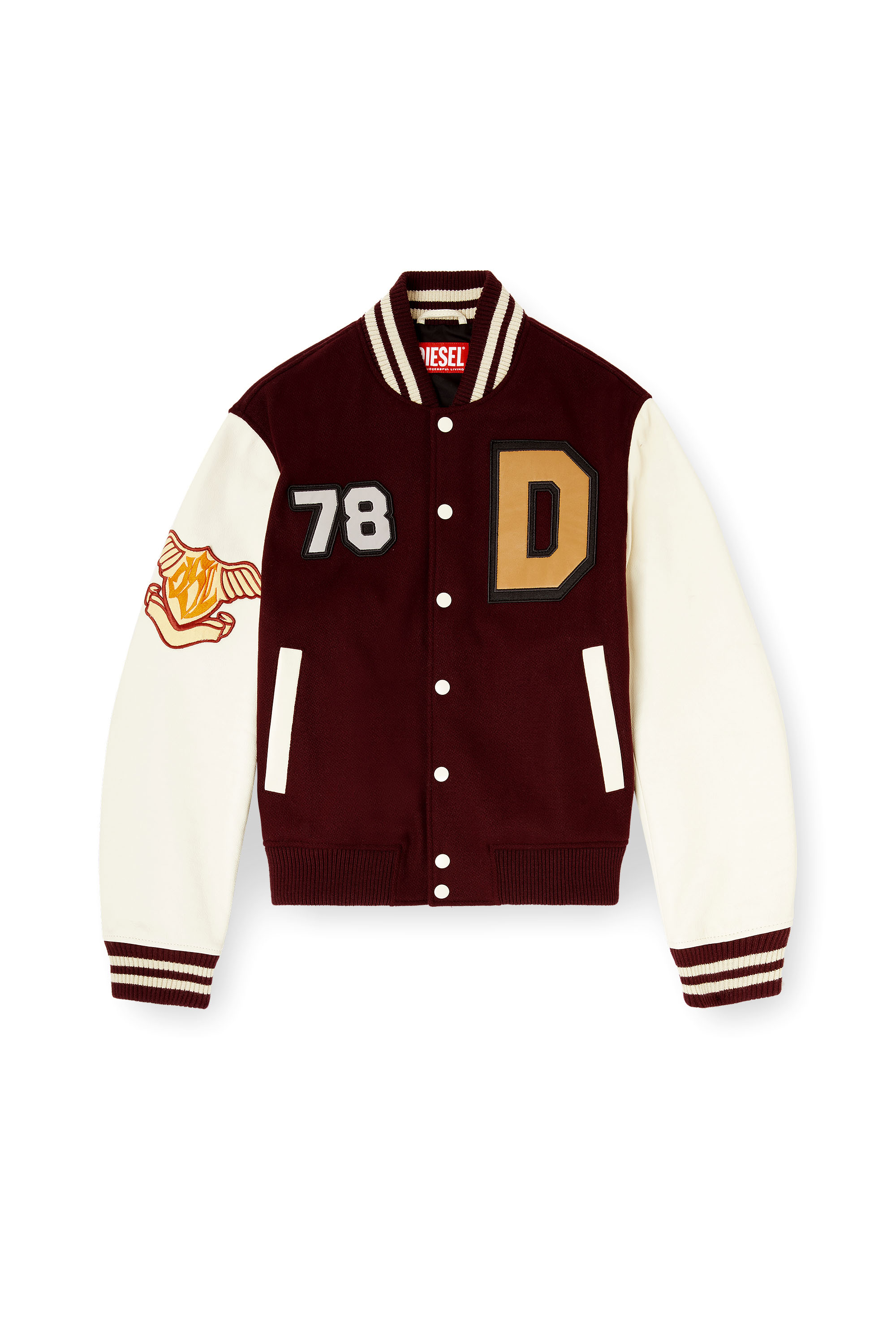 Diesel - L-ARRY-CP, Man's Cropped varsity jacket in wool and leather in Red/White - 3