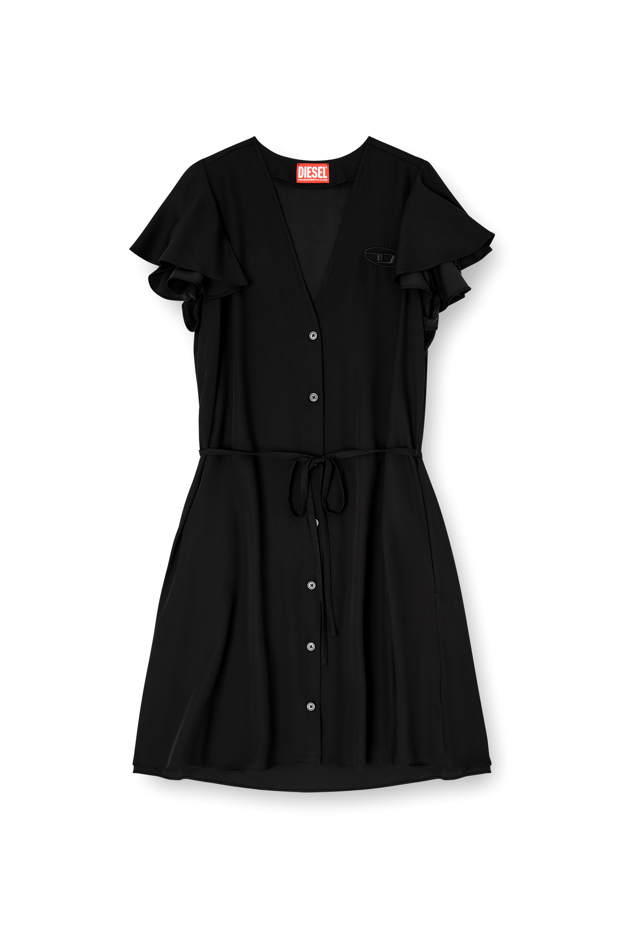 Diesel - D-AIKIRI, Woman's Cupro dress with V-neck and front buttons in Black - 3