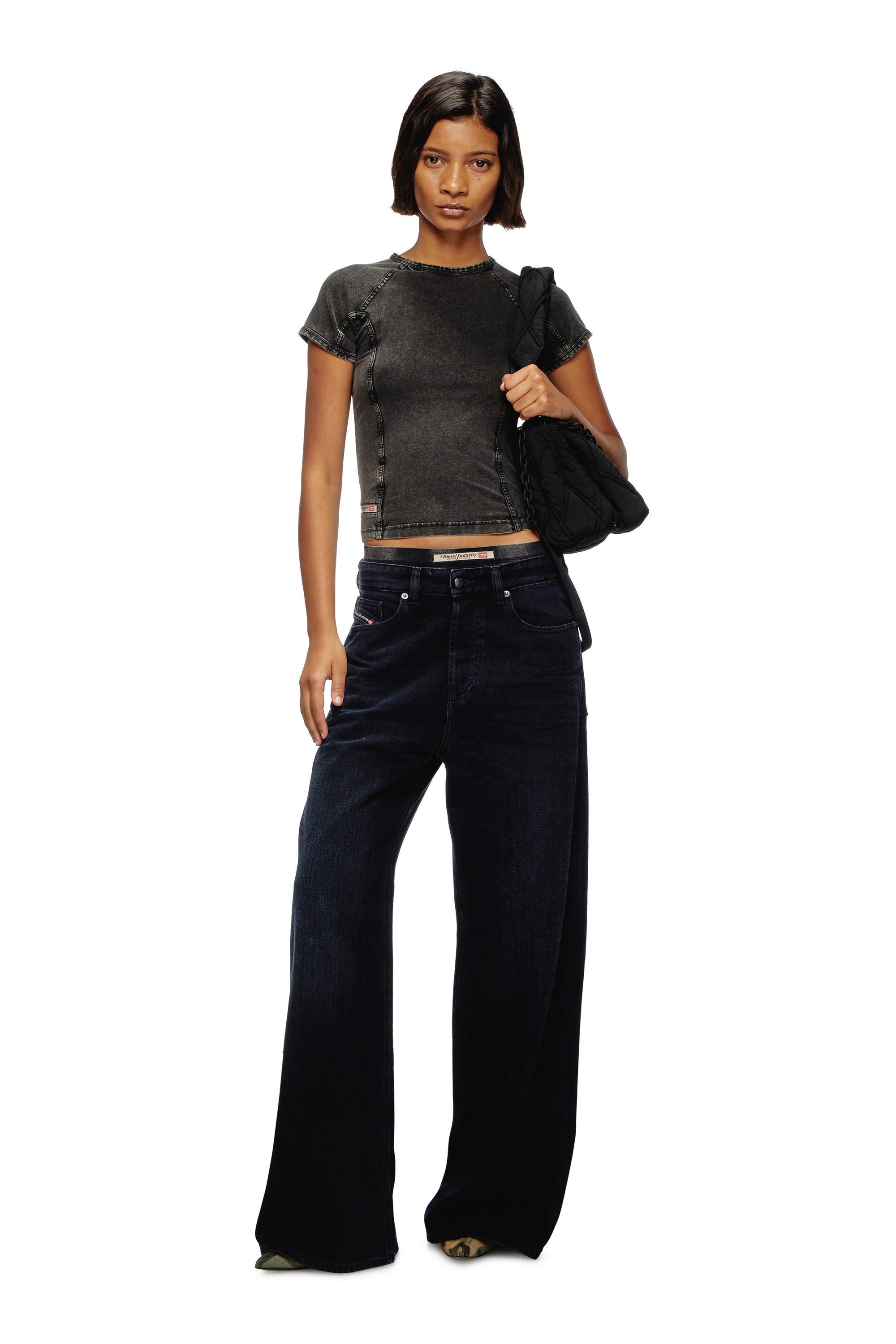 Diesel - CHARM-D SHOULDER M, Woman's Charm-D M-Shoulder bag in quilted nylon in Black - 6