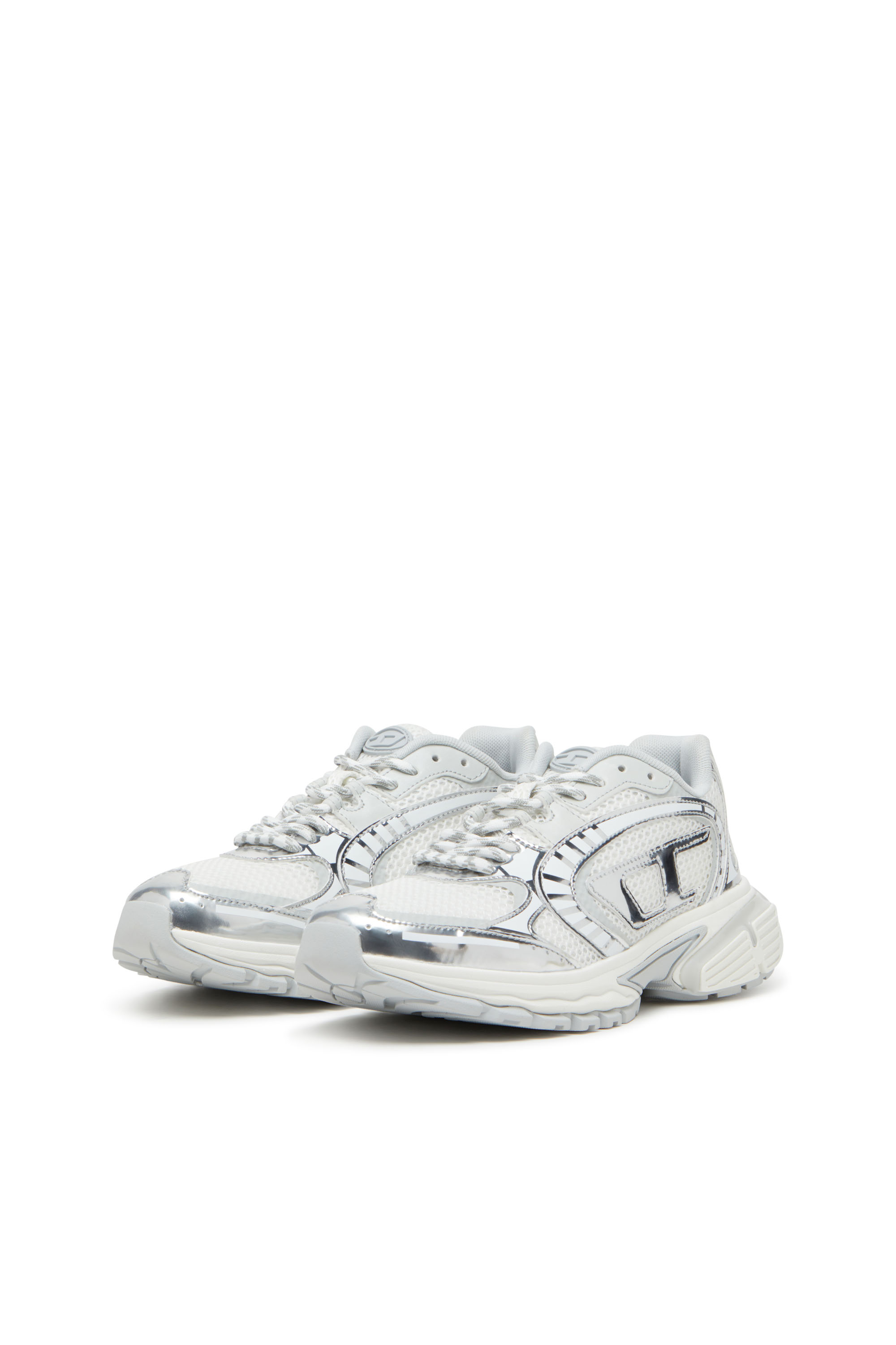 Diesel - S-PRO-V-DENSE LOW W, Woman's S-Pro-V-Dense-Metallic mesh sneakers with Oval D logo in White/Silver - 9