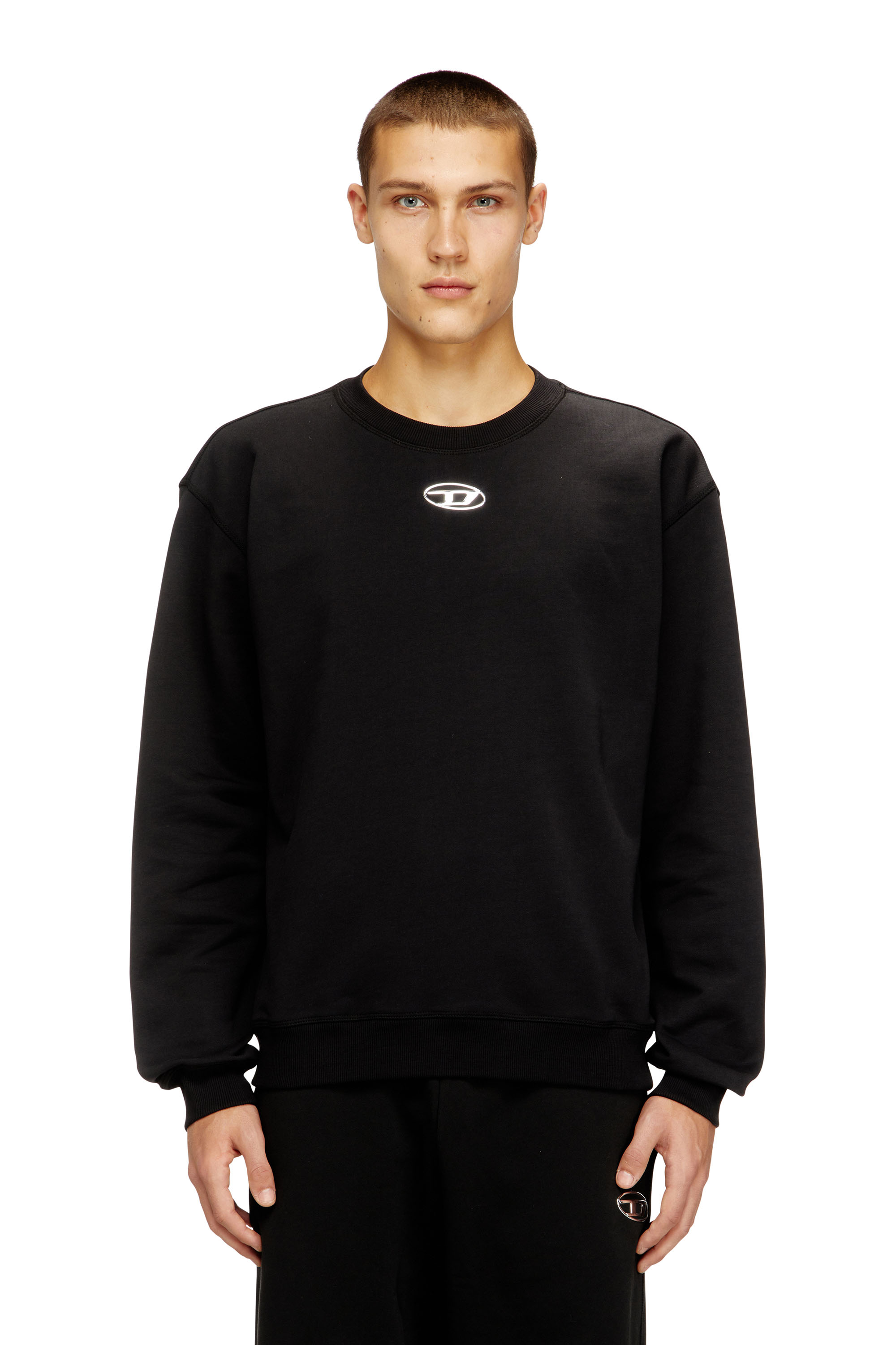 Diesel - S-NORM-IOD, Man's Regular sweater with metallic Oval D in Black - 1
