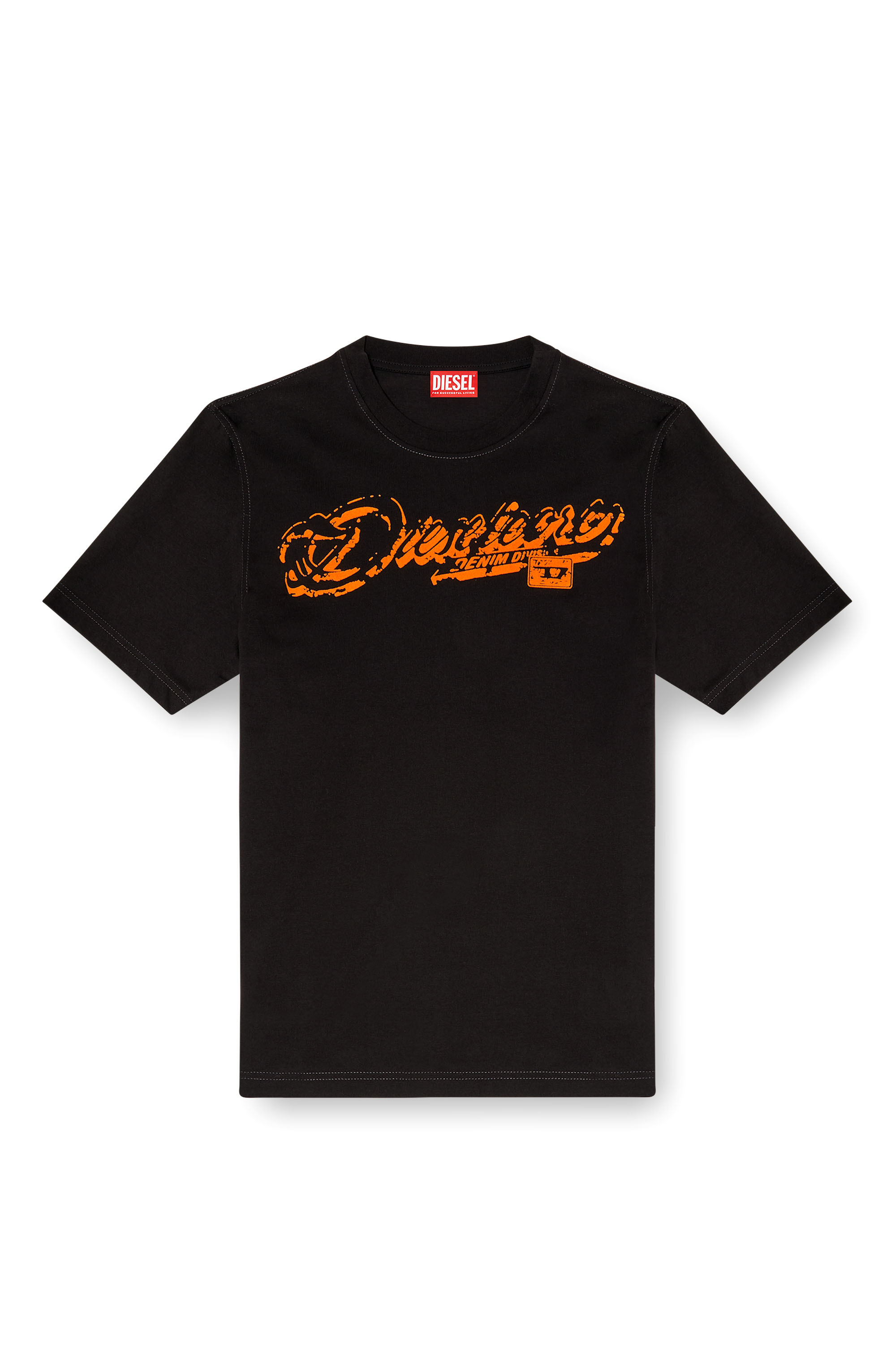 Diesel - T-ADJUST-R7, Man's T-shirt with distressed flocked logo in Black - 3